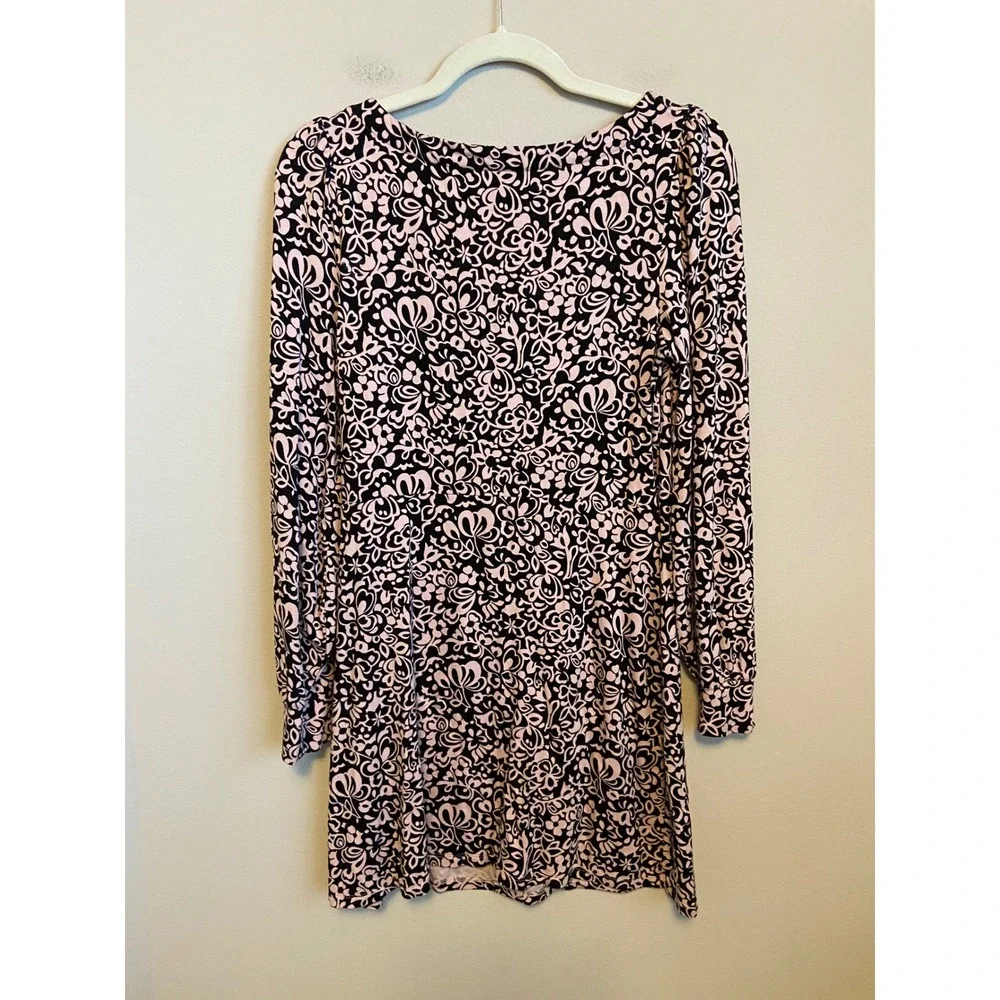 Boden Pink Black Floral Paisley Long Sleeve Mini Dress Scoop Neck US 4R